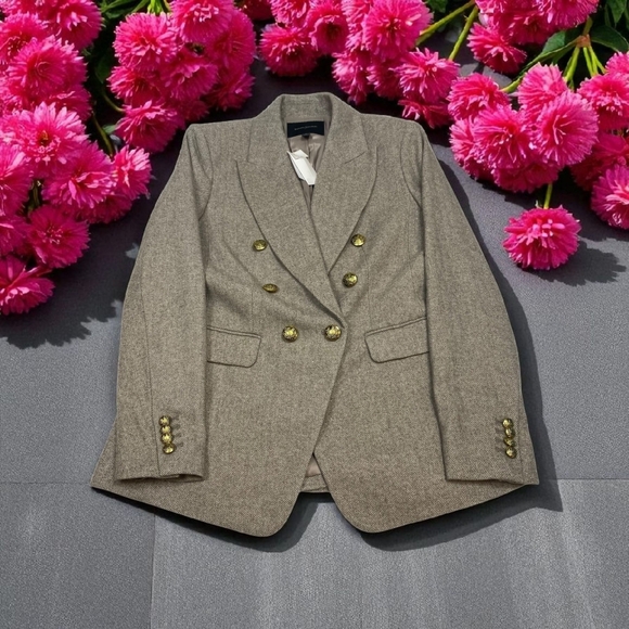 Women's Banana Republic Herringbone Icon Cream Blazer with Gold Buttons Size 8 - Picture 3 of 17